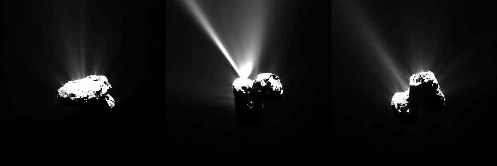 This series of images of Comet 67P/Churyumov-Gerasimenko, provided by the European Space Agency, was captured by Rosetta’s narrow-angle camera Wednesday, just a few hours before the comet reached the closest point to the sun along its 6.5-year orbit. Scientists say they still hope to hear more from the European spacecraft that touched down on the comet last year. The Associated Press