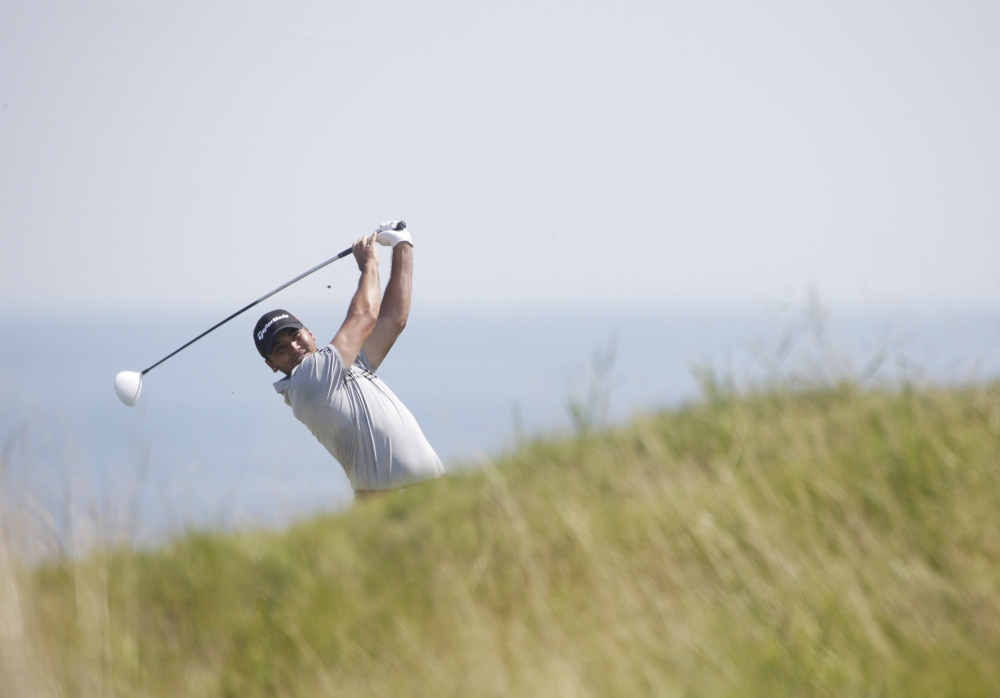 Jason Day hits on the fifth hole during the second round of the PGA Championship on Friday at Whistling Straits. Day was tied for the lead with Matt Jones when play was suspended.