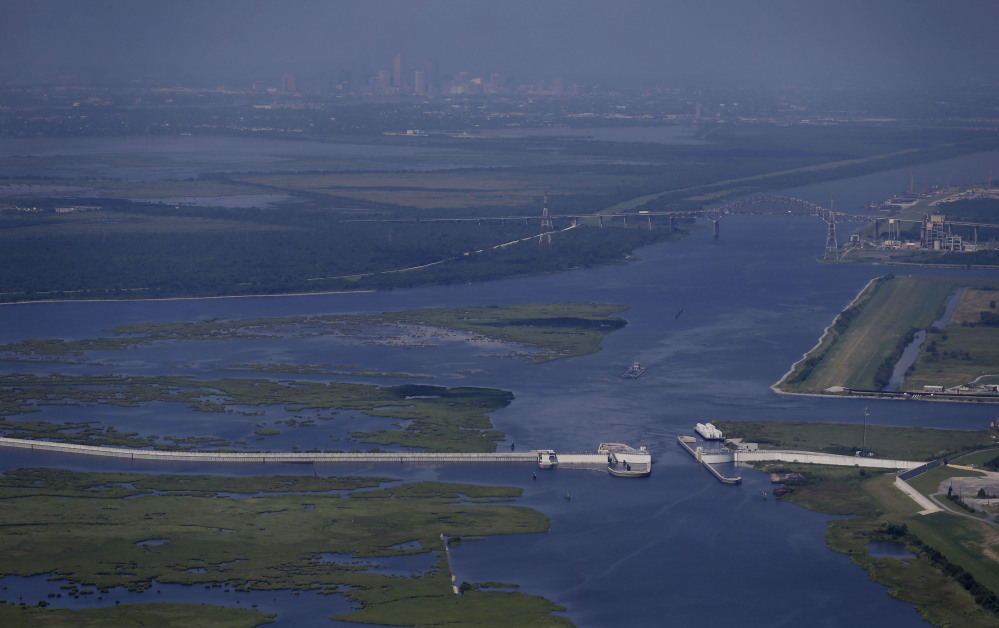 The Lake Borne storm surge barrier in St. Bernard Parish, La., was built after Hurricane Katrina. As unprotected areas outside New Orleans lose land to erosion, the buffer disappears and New Orleans itself becomes more vulnerable.