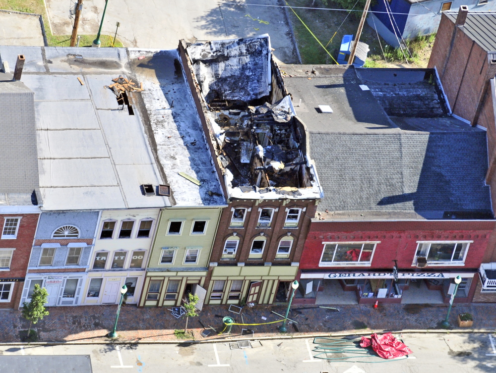 Aerial photo shows the scene on the morning after the July 16 fire in downtown Gardiner.