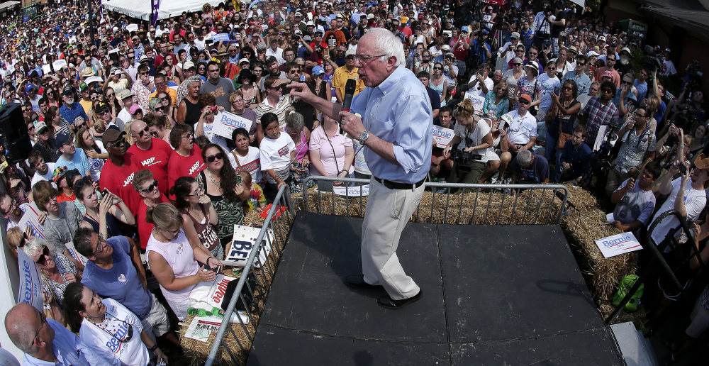 Democratic presidential candidate Sen. Bernie Sanders, I-Vt., speaks at the Iowa State Fair on Saturday.