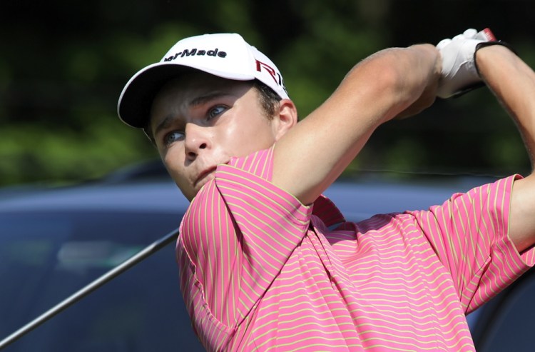 Cole Anderson from Camden watches his tee shot on the first hole in the final round of the New England Junior Golf Championships played at Purpoodock Golf Course. He was top player from Maine and took 11th place out of a field of 42. Gordon Chibroski/Staff Photographer