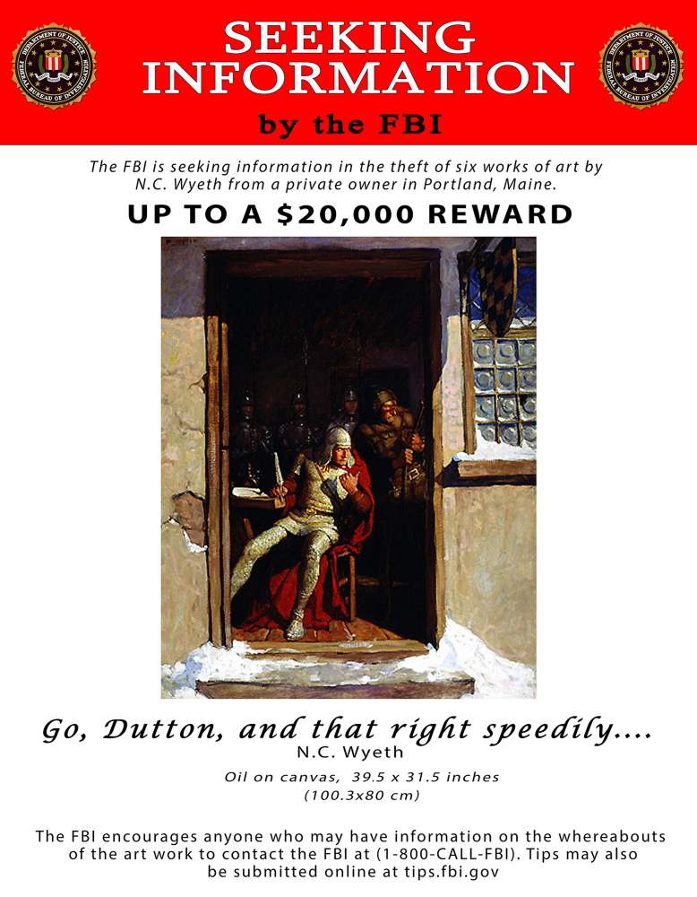 “Go, Dutton, and that right speedily” by N.C. Wyeth is one of two paintings still missing.
