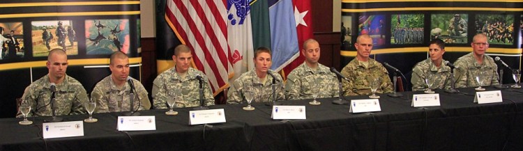 First Lt. Shaye L. Haver, fourth from left, and 1st Lt. Kristen M. Griest, seventh from left, are the first two women to win prestigious Ranger tabs by completing the notoriously grueling Ranger course. The Army is assessing whether to open more combat jobs to female soldiers.