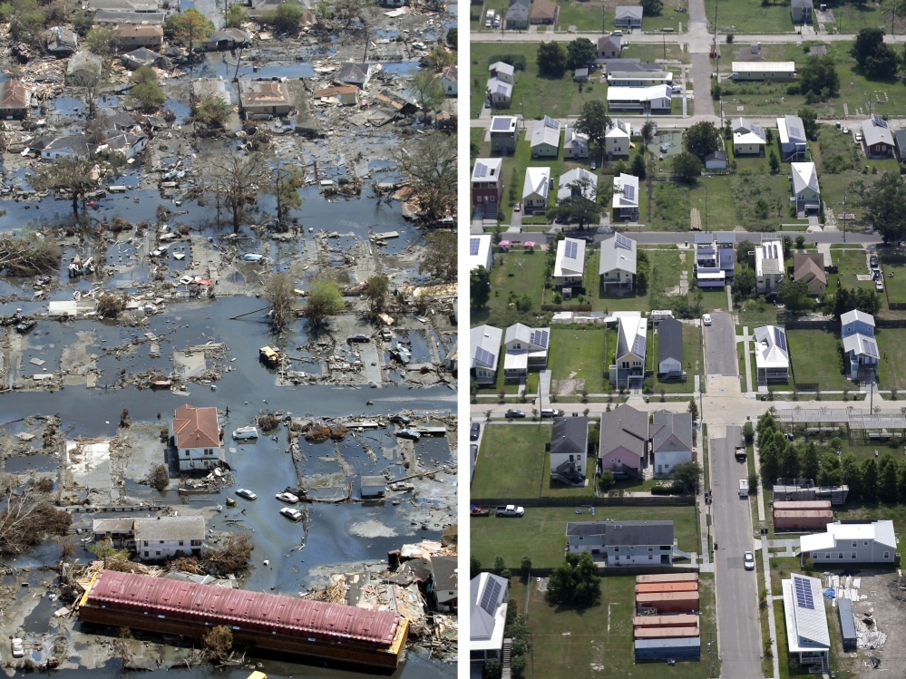 THEN AND NOW: A neighborhood in the Lower Ninth Ward, a working-class and predominantly African-American section of of New Orleans just outside the city’s historic center, reflects ongoing progress, but residents say there is still much to do.