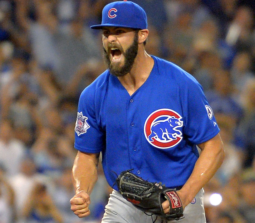 Cubs pitcher Jake Arrieta celebrates after the final out of his no-hitter in Chicago’s 2-0 win over the Dodgers on Sunday in Los Angeles.