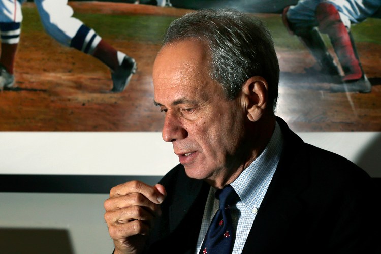 Boston Red Sox President and CEO Larry Lucchino speaks during an interview at Fenway Park in 2012. The Associated Press