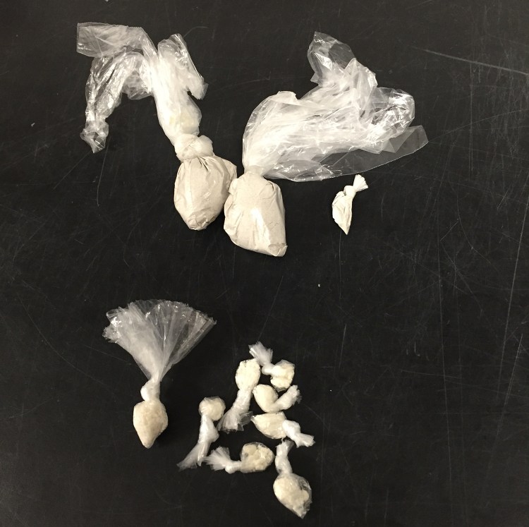 A stash of drugs allegedly found in the possession of Kyree Council after a traffic stop in Saco. Photo Courtesy of Saco Police Department.