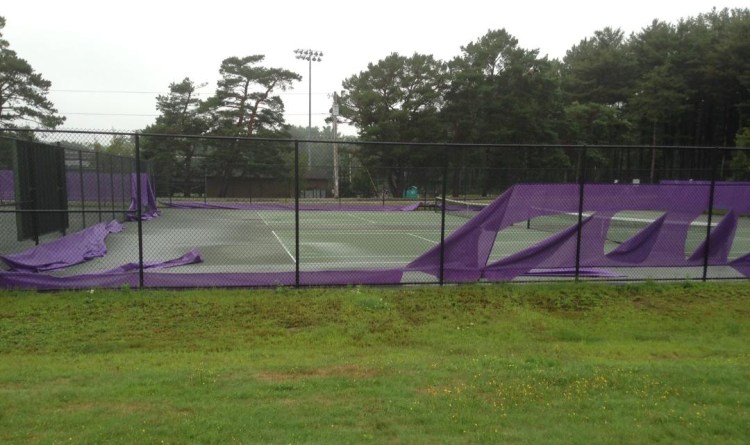 Vandals cut up windscreens at the Deering High School tennis courts Tuesday night or Wednesday morning. Courtesy photo