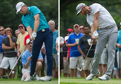 The focus at the PGA Championship starts with the two players who have attracted the most attention in majors this year – Jordan Spieth, left, because he is winning them, Dustin Johnson, right, because he is not. The Associated Press
