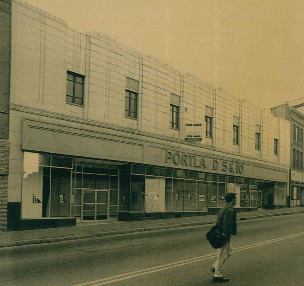 Flashback: a 1995 photograph of the large vacant storefront formerly occupied by the F.W. Woolworth 5 & 10 store on Congress Street in downtown Portland, shortly before the building was renovated for an L.L. Bean outlet store.