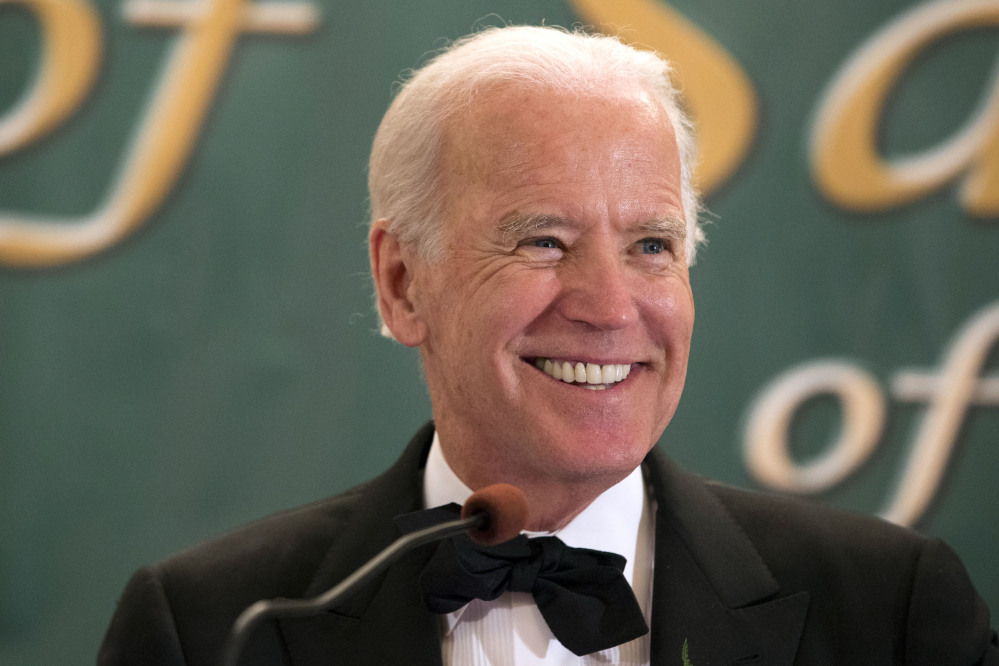 This March 17, 2015 file photo shows Vice President Joseph R. Biden, Jr. speaking during the 110th annual dinner of the Friendly Sons of Saint Patrick of Lackawanna County at Genetti Manor in Dickson City, Pa.