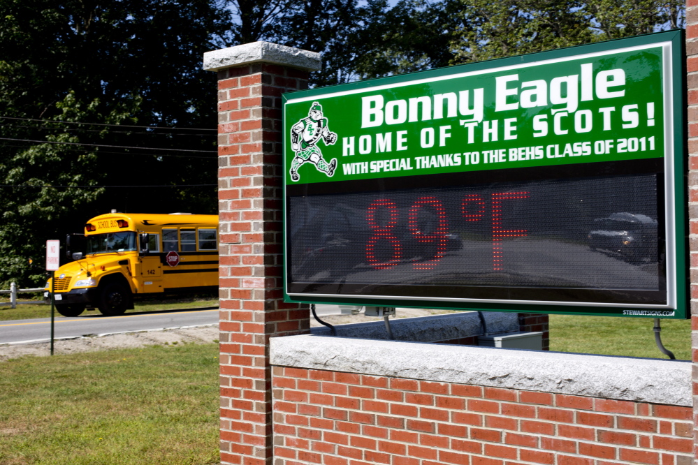 The temperature reached 89 degrees early Wednesday – then went higher – outside Bonny Eagle Middle School in Buxton. Students were let out of school early in the district because of dangerously warm classrooms.