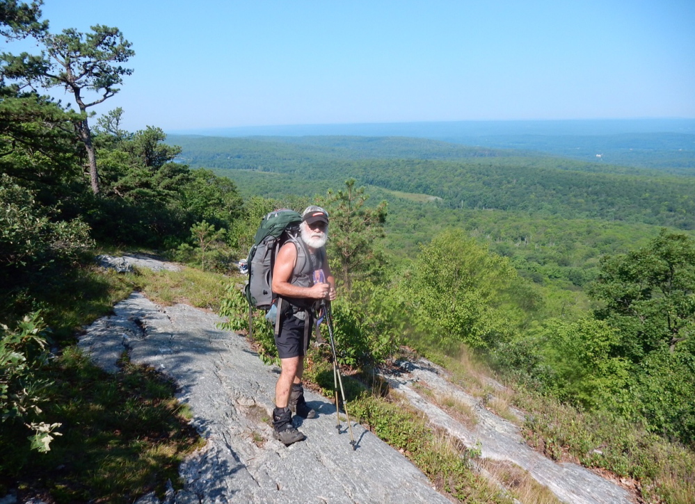 Carey Kish, in his hiking shorts and not his underwear, takes a break while enjoying the panoramic view from Kittatinny Mountain, a New Jersey portion of the Appalachian Trail.