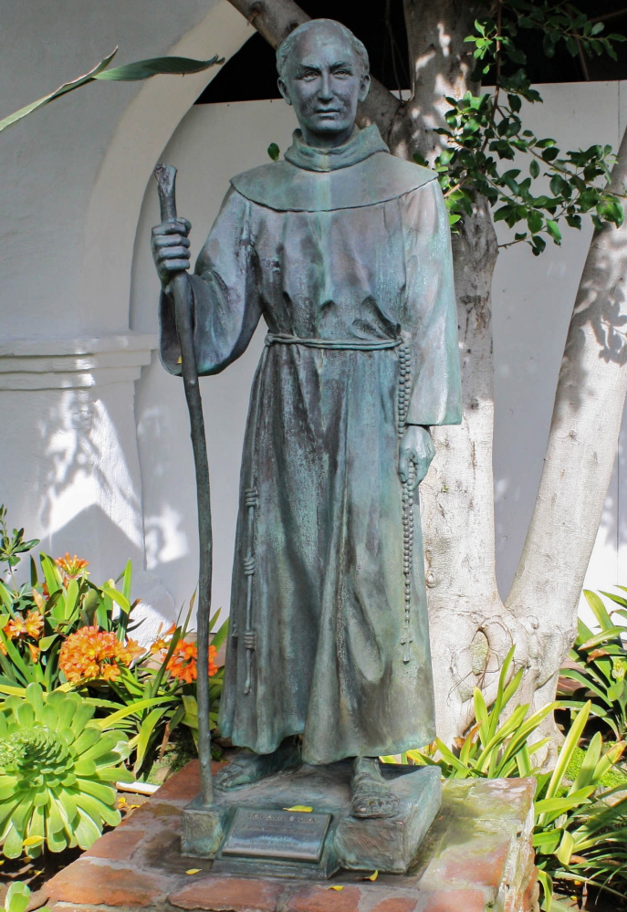 A statue of Junípero Serra stands at the Mission San Diego de Alcalá in San Diego. Pope Francis will soon confer sainthood on the 18th-century missionary.