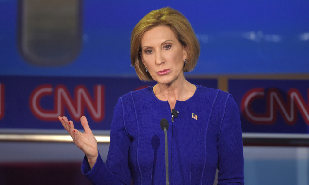 Republican presidential candidate Carly Fiorina makes a point during the CNN Republican presidential debate at the Ronald Reagan Presidential Library and Museum on Wednesday in Simi Valley, Calif.