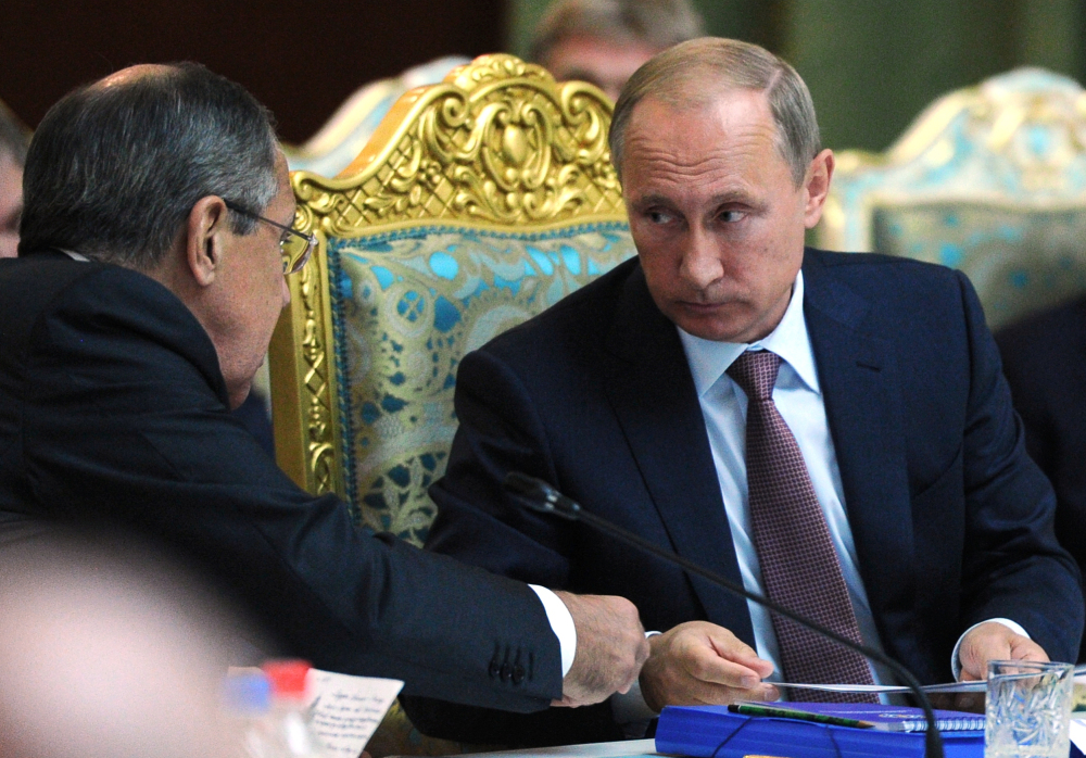 Russian President Vladimir Putin, right, and Foreign Minister Sergey Lavrov say Moscow’s assistance is necessary for Syria to defeat the Islamic State.