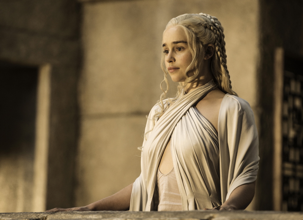 Emilia Clarke as Daenerys Targaryen in HBO’s “Game of Thrones.” Clarke is nominated for an Emmy Award for outstanding supporting actress in a drama series.