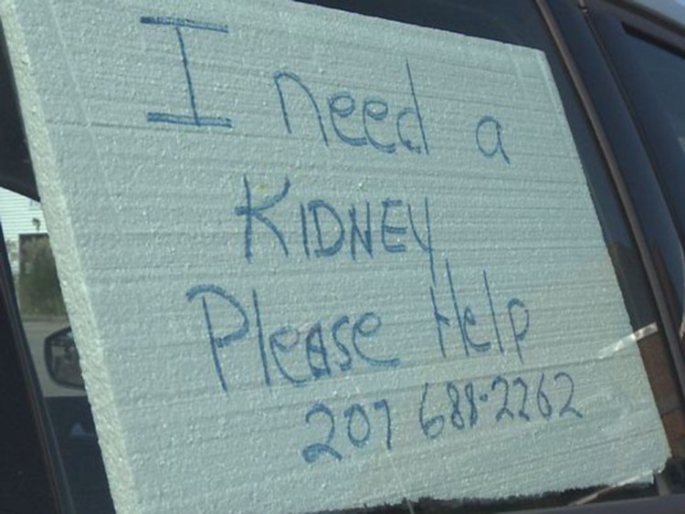 A sign posted in a car window is among the many methods Linda Deming is using in an effort to locate a kidney suitable for transplant.