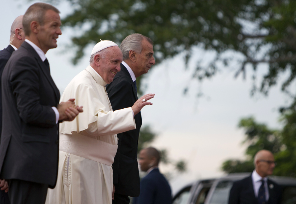 Pope Francis arrives at the Hill of the Cross in Holguin, Cuba, on Monday.