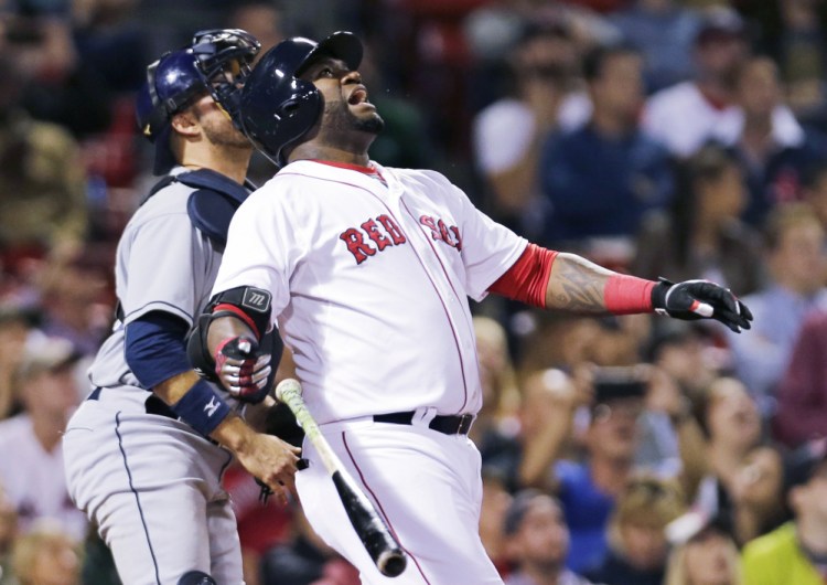 David Ortiz drops his bat and yells as he pops out with the Red Sox trailing the Tampa Bay Rays, 4-0, in the eighth inning Wednesday night.