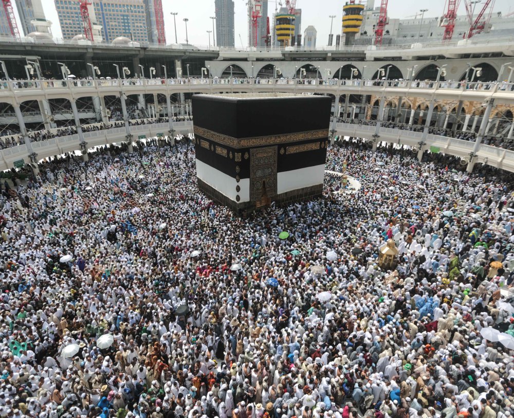 Muslim pilgrims circle the Kaaba, the cubic building at the Grand Mosque in the Muslim holy city of Mecca, Saudi Arabia, last Sunday. By then, more than 1 million pilgrims had already arrived for the annual hajj pilgrimage.
