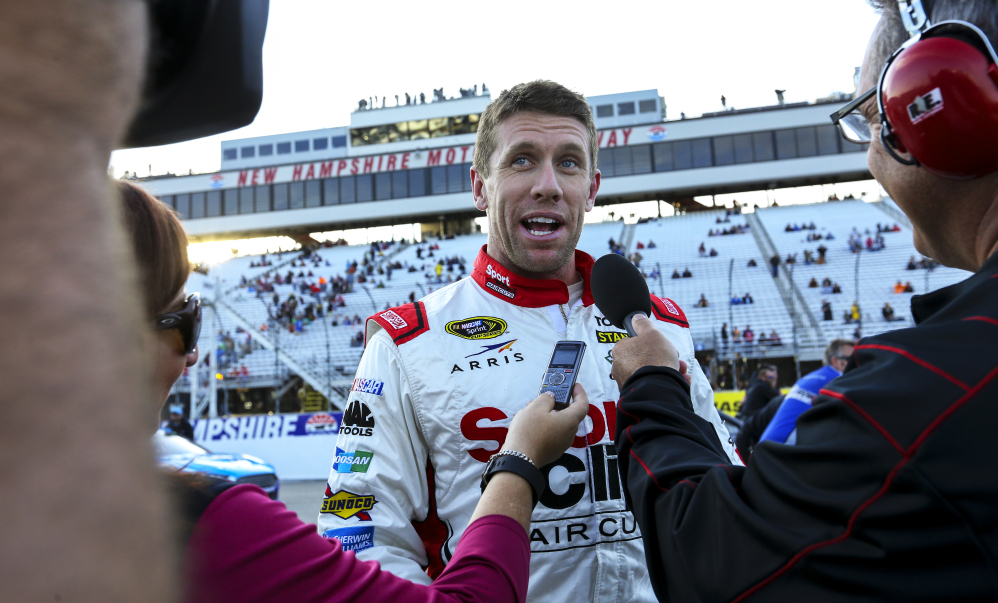 Carl Edwards was fastest in the Saturday morning practice session for Sunday’s NASCAR Sprint Cup series race at New Hampshire Motor Speedway in Loudon, New Hampshire.
