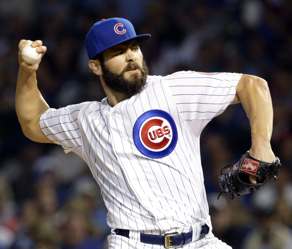 Jake Arrieta, who didn’t allow a base runner until the seventh inning, pitched seven scoreless innings as the Cubs beat the Pirates 4-0 Sunday in Chicago.