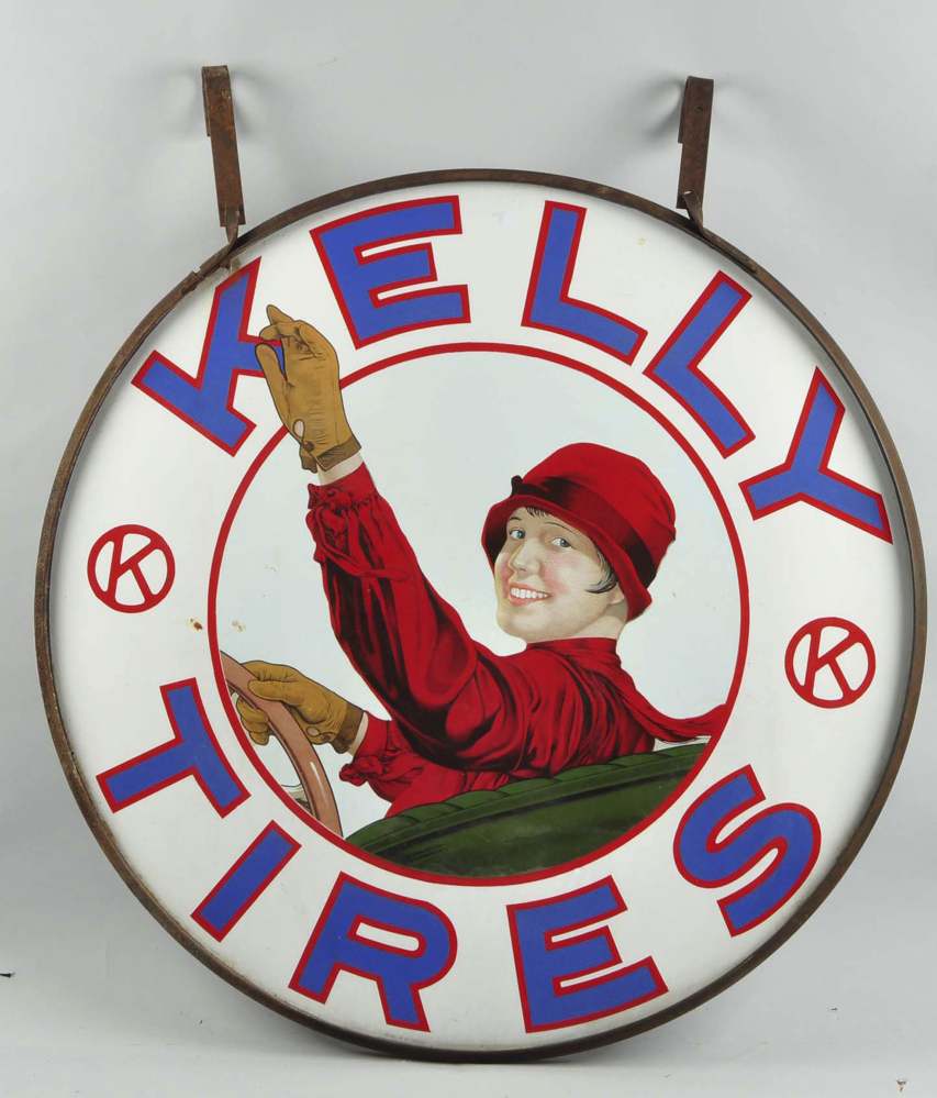 A porcelain sign advertising Kelly Tires, valued at $50,000 to $80,000, will be among the hundreds of items up for sale.