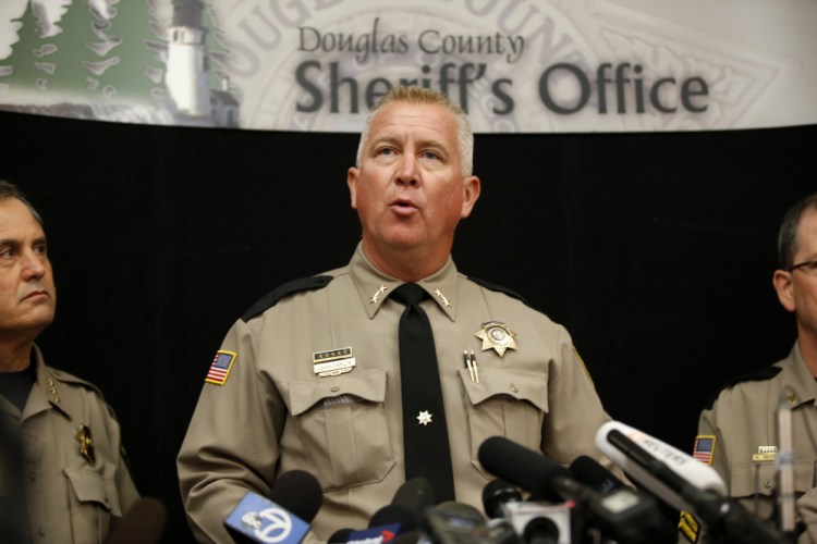 Douglas County Sheriff John Hanlin speaks about the mass shooting at Umpqua Community College during a news conference Friday in Roseburg, Ore.