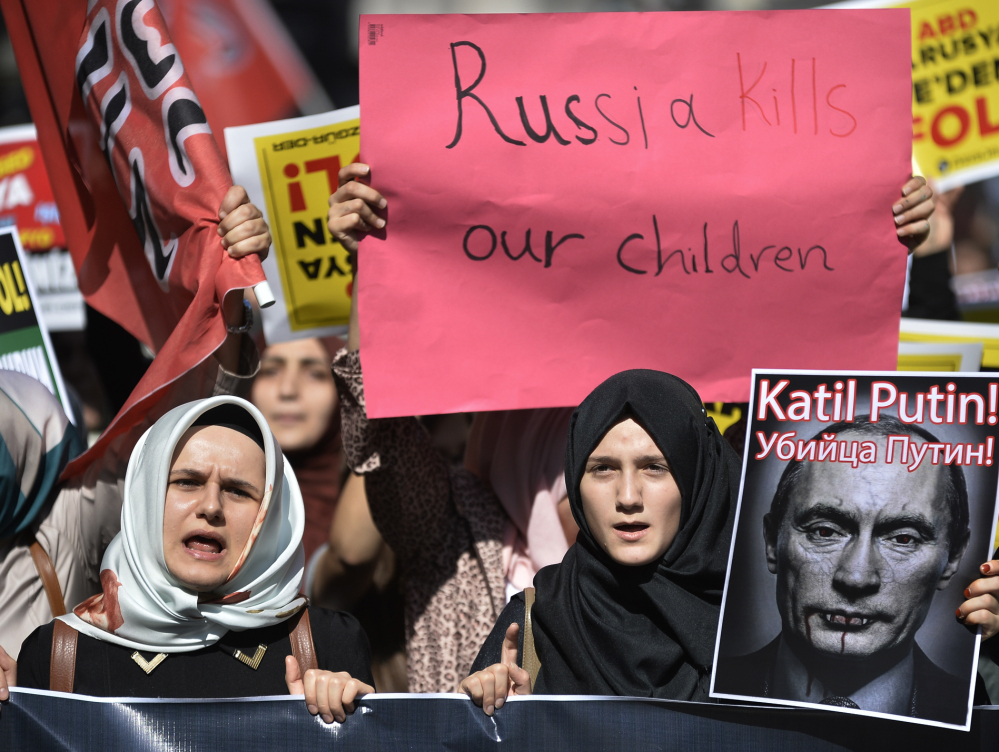 As Russia steps up its airstrikes in Syria, many Syrians accuse the Putin government of using the threat of the Islamic State as an excuse to also neutralize Western-backed rebels trying to overthrow Bashar Assad.