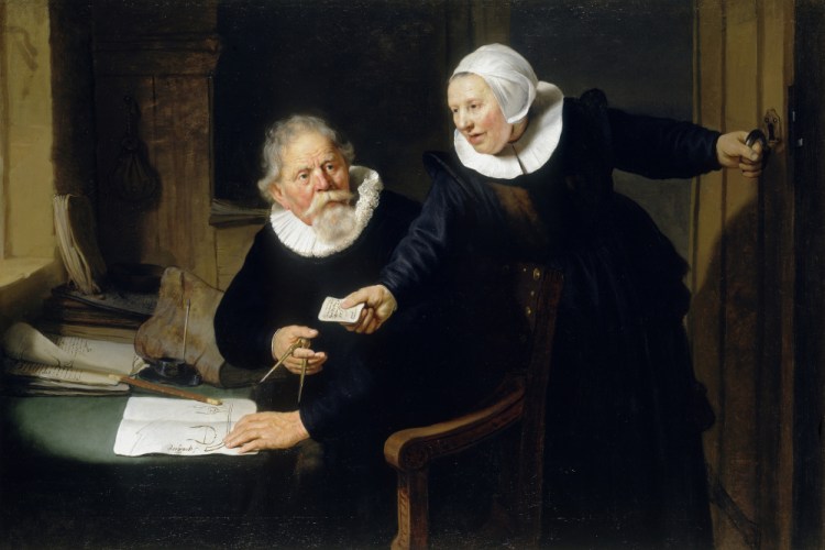 “The Shipbuilder and his Wife”: Jan Rijcksen (1560/2‑1637) and his Wife, Griet Jans.
Rembrandt Harmenszoon van Rijn (Dutch, 1606–1669) 1633, Oil on canvas. Lent by Her Majesty Queen Elizabeth II.