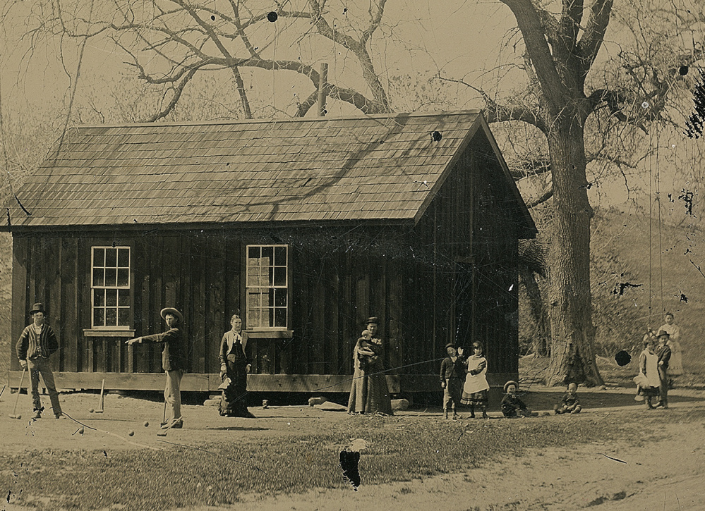 This photograph of Billy the Kid and his gang playing croquet is believed to have been taken a month before the Lincoln County War in New Mexico Territory.
