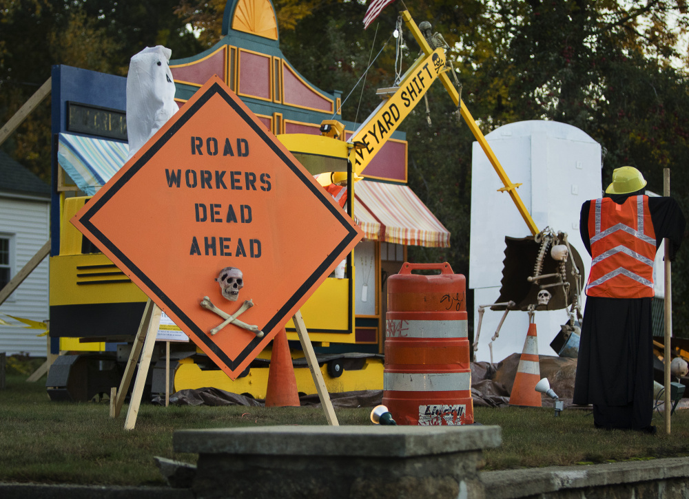 Ogunquit's Halloween display pokes fun at the 2.3-mile, $13.5 million road project that has disrupted the main stretch of Ogunquit for months.
Carl D. Walsh/Staff Photographer