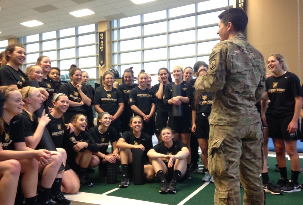 Recent Ranger graduate Capt. Kristen Griest visits the West Point women’s varsity lacrosse team that is being elevated to varsity status, a move that should help the service academy attract even more female cadets.