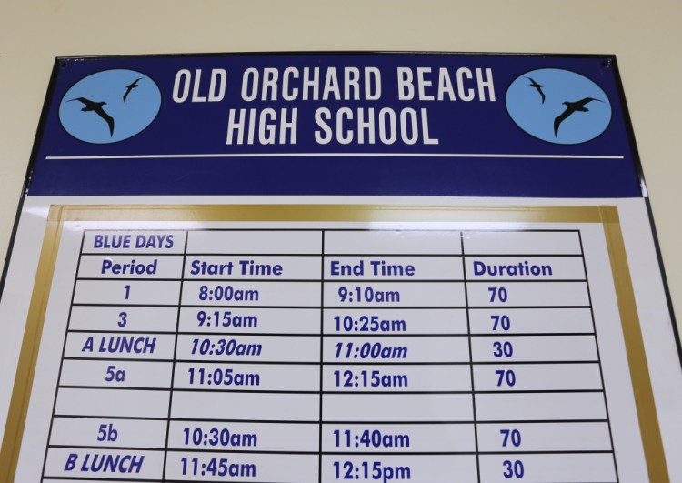 Old Orchard Beach High School has a half-hour later start time this year. The school eliminated home room, enabling students to start at 8 a.m. instead of 7:30.