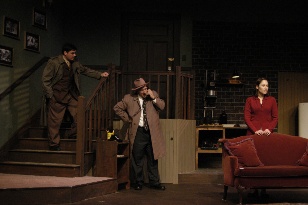 Jason Cadieux, Michael Serratore and Amy Hutchins in “Wait Until Dark,” playing at The Public Theatre through Oct. 25.