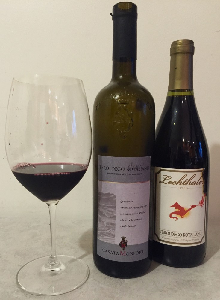 Teroldego Rotalianos from Casata Monfort and Lechthaler wineries are excellent examples of the bewitching Italian reds from Trentino, left, in the Dolomite foothills.