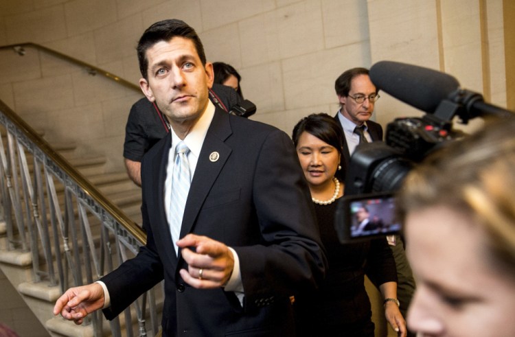 Rep. Paul Ryan, R-Wis., leaves his office before a House Republican meeting Tuesday in Washington.