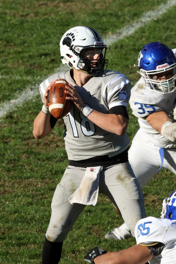 In his first start last weekend, Noah Nelson of Falmouth became the first Bowdoin QB to pass for 300 yards. Photo contributed by Bowdoin College