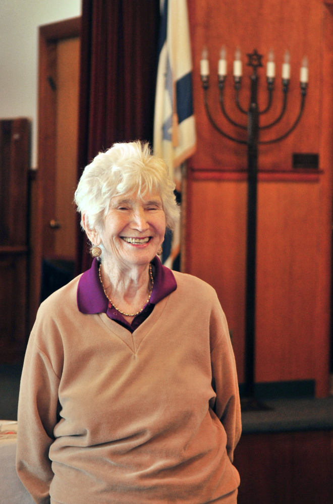 Charlotte Goos answers questions during an interview Wednesday at Temple Beth El in Augusta.