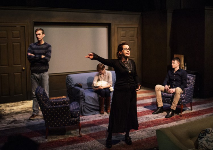 Betsy Aidem, as Marguerie Oswald, rehearses with the cast of “Mama’s Boy.”