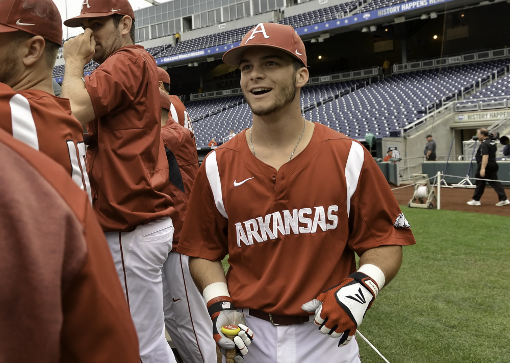 Andrew Benintendi had a lot to smile about after the Red Sox signed him to a $3.59 million bonus after his sophomore year at the University of Arkansas. But how soon he’ll be ready for Boston remains to be seen.