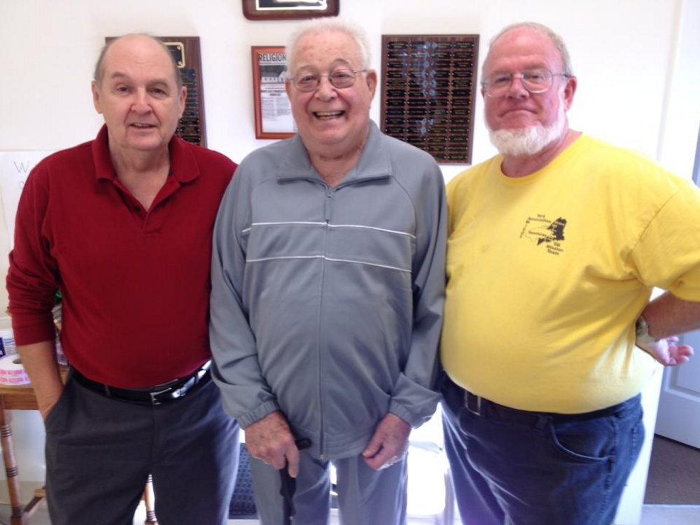 Representing 40 years of ministry at the North Saco Congregational Church are, from left, the Rev. Gerald Scribner, the Rev. Harley Remick and the Rev. Bruce Burnham. All will take part in the church’s 39th annual hunters breakfast Saturday and Nov. 7.