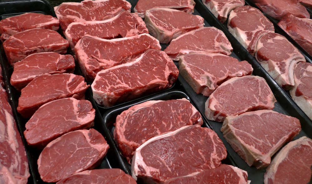In this Jan. 18, 2010 file photo, steaks and other beef products are displayed for sale at a grocery store in McLean, Va.