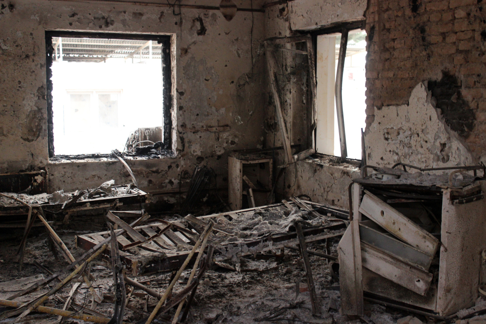 The charred remains of the Doctors Without Borders hospital are seen after the structure was hit by a U.S. airstrike in Kunduz, Afghanistan, on Oct. 3.
