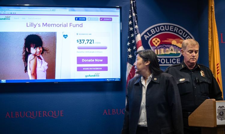 FBI special agent in charge Carol  Lee, left, and Albuquerque Police Department Chief Gorden Eden address the media about the shooting death of 4-year-old Lilly Garcia, who was shot in Albuquerque, N.M., Wednesday. Roberto E. Rosales/The Albuquerque Journal via AP