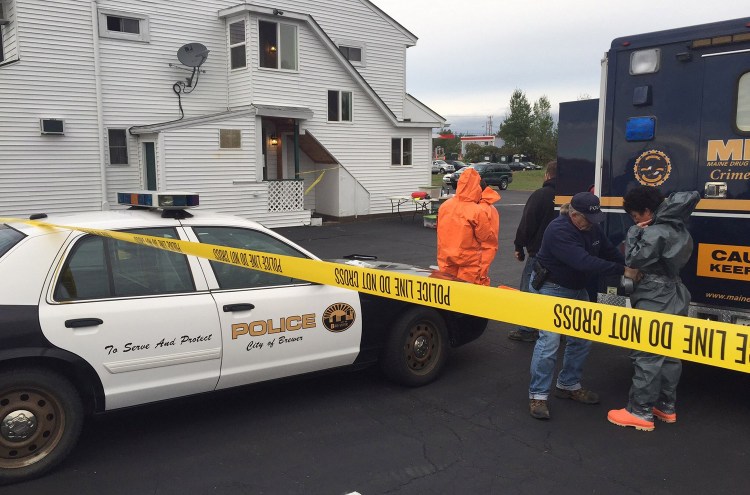 Drug agents in protective suits went into the Vacationland Inn in Brewer on Thursday and confirmed that there was a meth lab in the room rented by Erica Hodgdon, police say.
Photo courtesy Maine Department of Public Safety.
