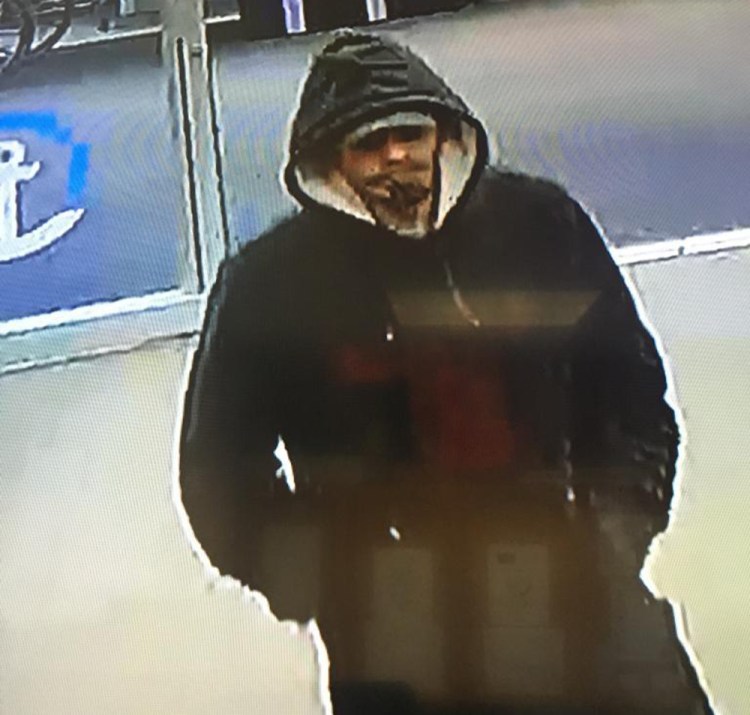 Police are looking for this man in connection to a robbery at Camden National Bank in Randolph. Photo courtesy of Maine State Police