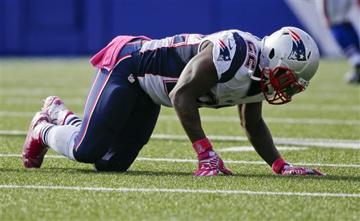 Stevan Ridley was a New England Patriots running back when he tore knee ligaments on a play on Oct. 12, 2014. Now with the New York Jets, he may be able to return to play Sunday against his old team. The Associated Press